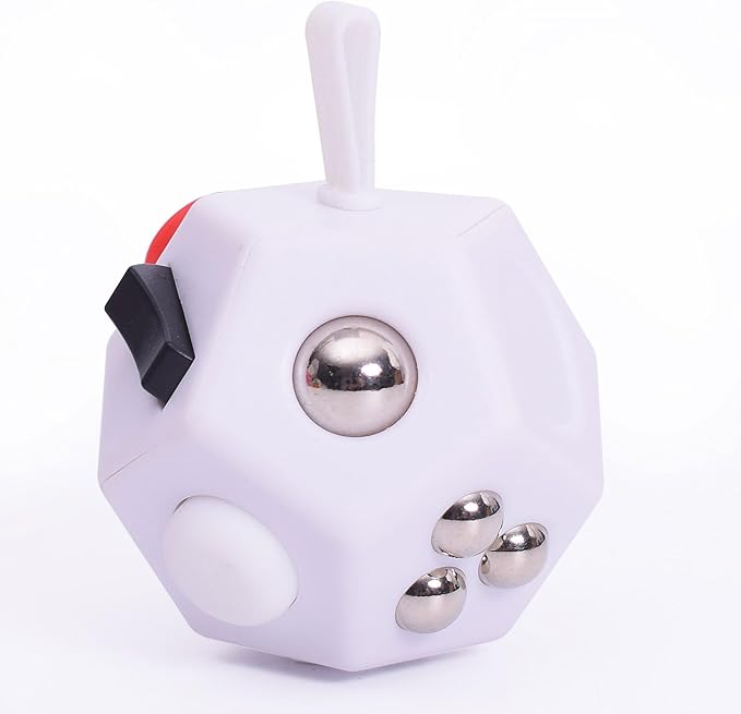 Fidget Toys Cube,12 Sided Finger Cube,Sensory Toys Relief Stress,Autism and Anxiety Depression Anti for Kids Adults Improve Focus (White)