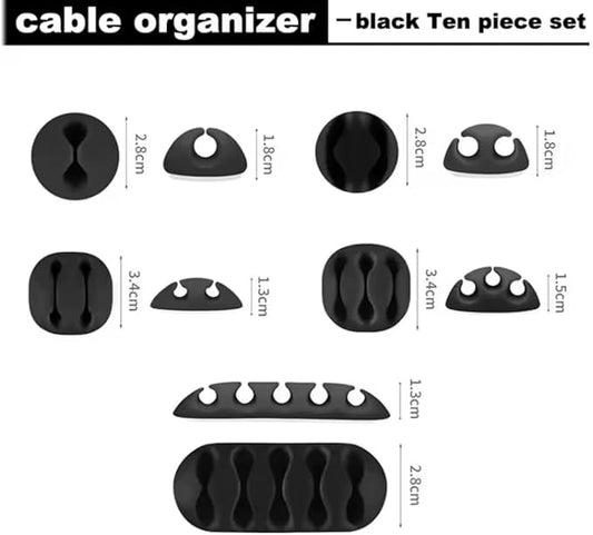 Cable Clip Organizer - Adhesive Wire Holders for Desk and Wall - 10 Pack