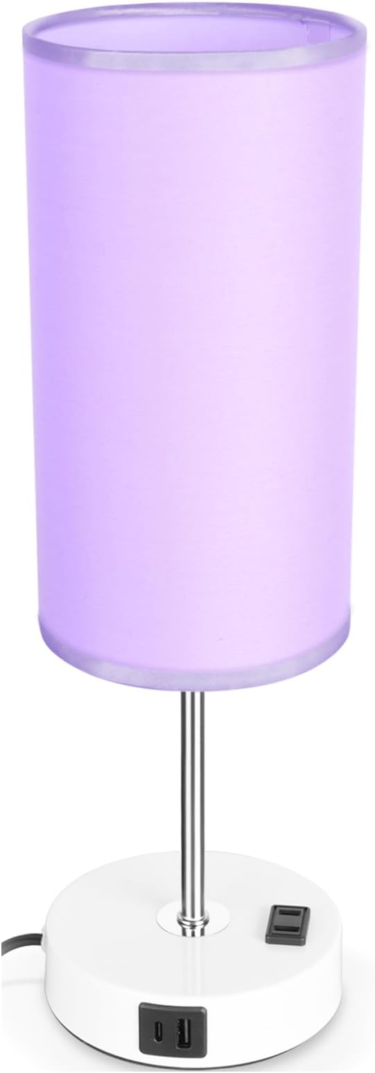 Bedside Table Lamp with USB Port - Touch Desk Lamp for Bedroom, 3 Way Dimmable Small Nightstand Lamp for Living Room, Bedroom Lamps for Room Decor, Purple
