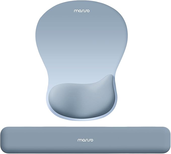MOSISO Wrist Rest Support for Mouse Pad&Keyboard Set, Ergonomic Mousepad with Concave Curved Memory Foam, Non-Slip Base Pain Relief Comfortable Rectangular Easy Typing Pad for Home/Office,Stone Blue