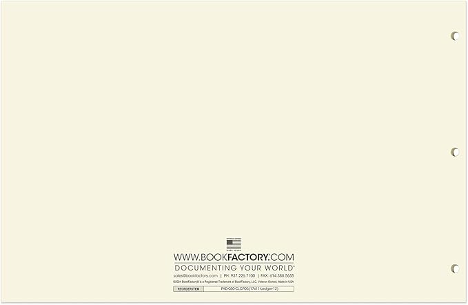 BookFactory Ledger Pad/Large 12 Column Accounting Ledger Columnar (Twelve Columns) Pads - 17'' x 11'', 50 Pages, Notepad Landscape Format (PAD-050-CLCPD3(17x11-Ledger-12)-AX)