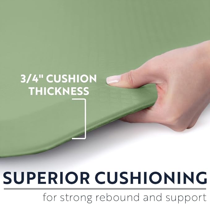 KANGAROO Thick Ergonomic Anti Fatigue Mats for Kitchen Floor, 48x20, Cushioned Standing Office Desk Mat, Waterproof Scratch Resistant Topside, Supportive All Day Comfort Padded Foam Rugs, Sage Green