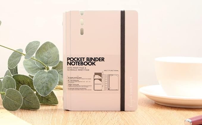 CAGIE A7 Binder 6 Ring Notebook with Dividers Refillable Planner Binder with Pockets, Refill Paper Include Planning Square Ruled and Dotted Pages, 4.13 x 5.71 In, (Light Pink, A7 Hourly&Dot Page)