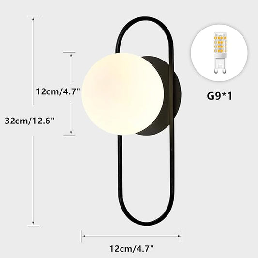 Black Glass Globe Wall Sconce Set of Two Frosted Globe Wall Light Mid Century Modern Wall Sconce Oval Wall Lamp for Bedroom Bedside Bathroom