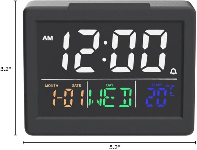 Digital Alarm Clock, with 5.5" Large LED Time Display, Adjustable Alarm Volume, 6 Level Brightness, Alarm Settings, USB Charger, Temperature Detect, Snooze, Clocks for Bedroom, Bedside, Desk, Black