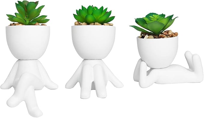 Zerzsy 3 PCS Artificial Succulent Plants, Faux Succulents Mini Plants for Office Women Desk Decor,Cute Succulent Bedroom Aesthetic Office Cubicle Decoration for Bookshelf Decor (Ceramic White)