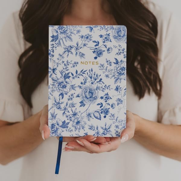 Sweet Water Decor Notes Journal, Cute Lined Composition Notebook for Women, 100 Ruled Pages for Writing, Blue Delft Matte Laminate Hardcover Diary with Gold Foil Details
