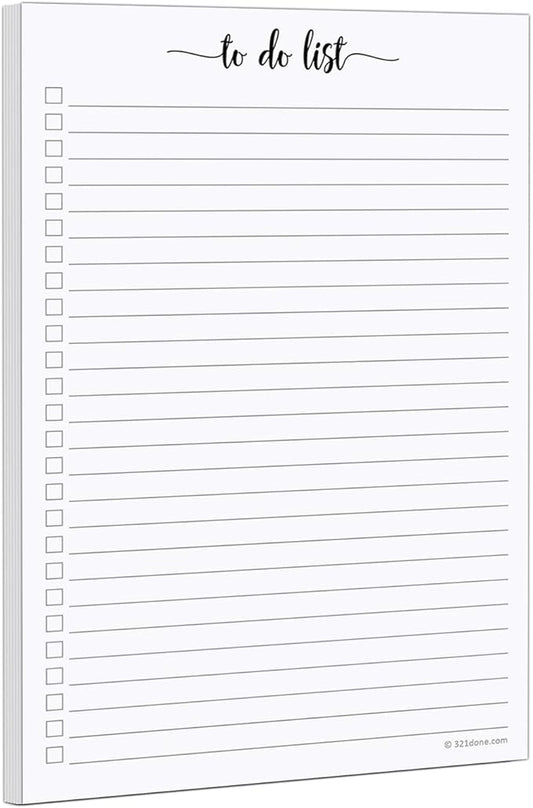 321Done To Do List Notepad, Made in USA - 5.5x8.5, Simple Checklist, Cute Modern Design for Organizing, Planning, College Ruled, Thick Heavy Paper - 50 Sheets