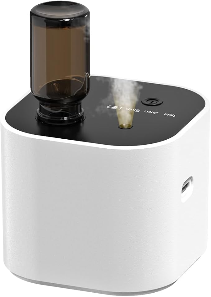 Waterless Essential Oil Diffuser,Portable Scent Diffuser with Battery Operated,3 Mist Modes,Fast Charging,Mini Aromatherapy Diffusers for Home,Bedroom,Office,Includes 10ml Essential Oil,White