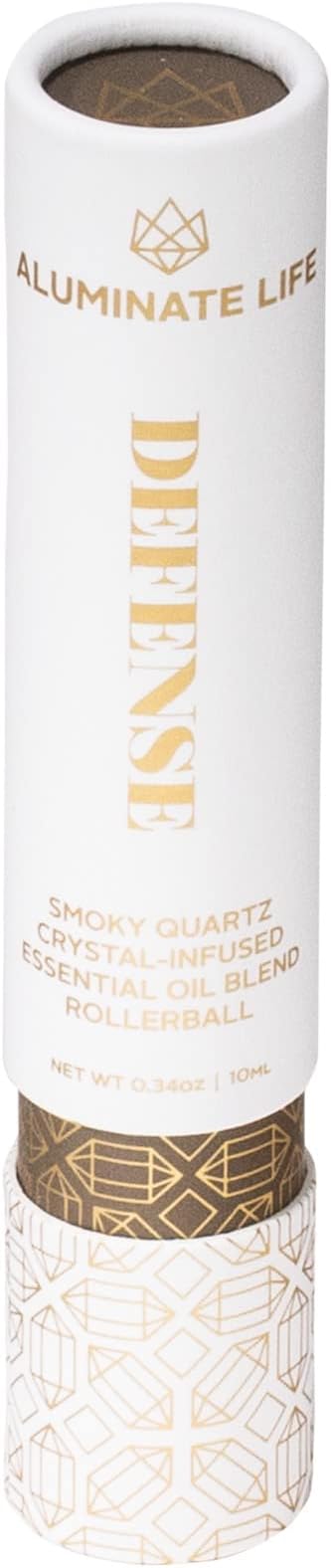Essential Oil Rollerballs, .34 OZ, Defense - Smoky Quartz Crystal Infused - Scents of Frankincense, Neroli, & Sage - Aromatherapy Roll On Oils, Skin Care, Massage