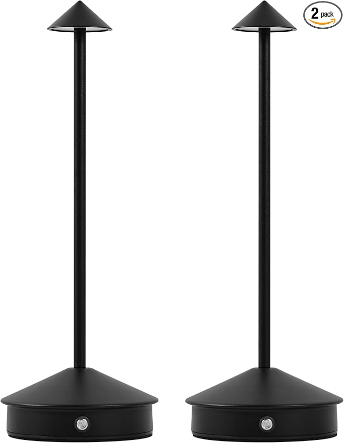 Cordless Table Lamps,LED Rechargeable Desk Lamp,Portable Modern USB Battery Operated Lights,Outdoor Waterproof Touch Dimmable,for Patio,Restaurant,Bar,Camping,Dining Home Set of 2 Black