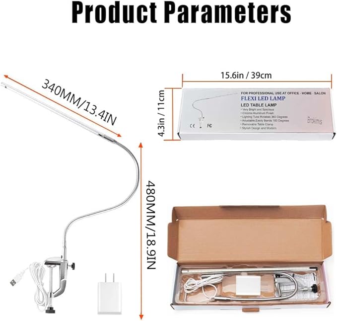 Desk Light with Clamp, USB LED 8W Clip Nail Desk Lamp Eye Care Flexible Gooseneck 360° Clamp Light for Manicure Reading Eyebrow Office Tattoo