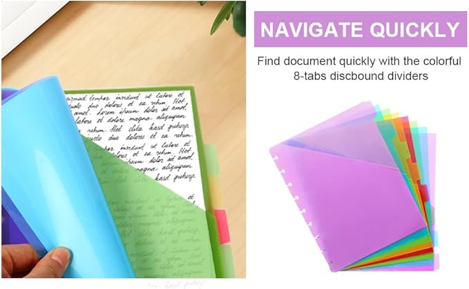 11 -Discbound Pocket Divider with 8 Tabs,2 Set Letter Size Tul Notbook Divider Folder Dis Planner Inserts for for Document Discbound System, Office Home School(16PCS