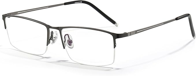 ANRRI Blue Light Glasses Mens Rectangle Semi Rimless Glasses Computer Gaming glasses for men Lightweight Titanium Eyewear