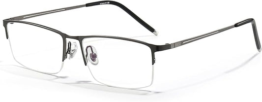 ANRRI Blue Light Glasses Mens Rectangle Semi Rimless Glasses Computer Gaming glasses for men Lightweight Titanium Eyewear