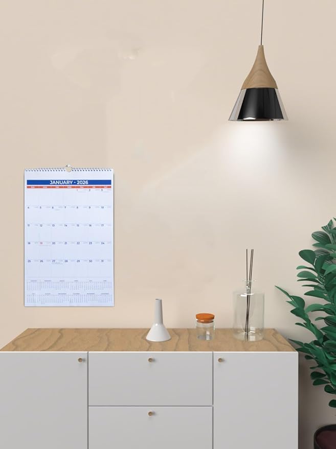 2026 Wall Calendar - January 2026 - December 2026, 12 Monthly Hanging Calendar, 2026 Planner, Size 11" x 17", Spiral Binding, Holidays, Julian Dates, Large Blocks, Twin-Wire Binding, Hanging Hook
