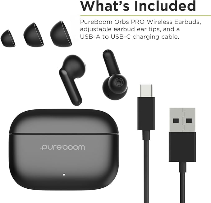 PureGear PureBoom Orbs Pro Active Nosie Cancellation Wireless Earbuds, Reduce Noise with ANC, Stereo Headphones in Ear with Zinc Alloy Case for iPhone/Android Phones/TV/Laptops, More Devices(Gunmetal)