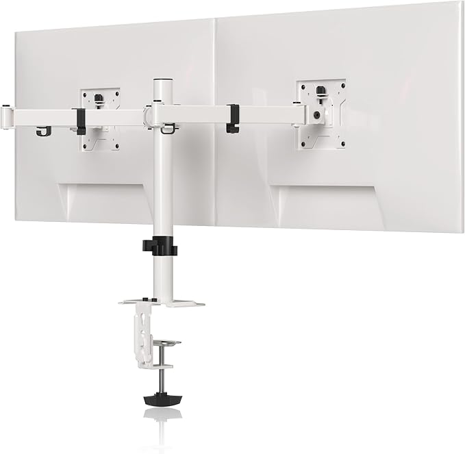 Pholiten Dual Monitor Stand, Heavy Duty Adjustable Monitor Arm Desk Mount for 2 Screens up to 38Inches, Tilt, Swivel, Rotate, Supports Tilt, Swivel, Rotate, Supports 22 lbs per Arm,White