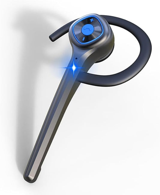 AYI Wireless Bluetooth Earpiece Headphone Dual Noise Cancelling Mic Painless Open-Ear Handsfree Headset Stereo Sound Left/Right Changeable Earhook Earphones for Driving/Business/Gym