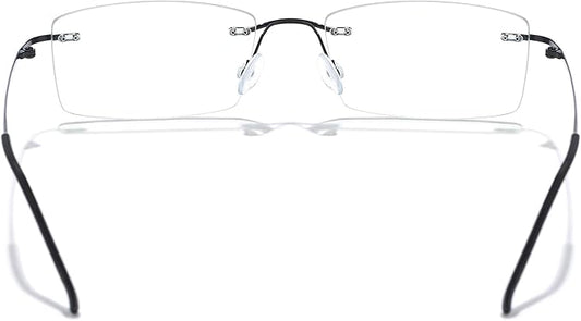 Cyxus Titanium Small Rectangle Blue Light Glasses for Men Blue Light Blocking Eyewear Ultra Light Anti Eye Strain Rimless Eyeglasses Reduce Headache