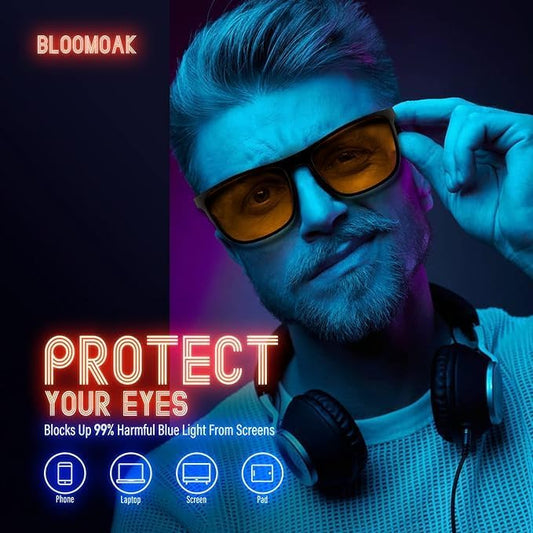Bloomoak-99% Blue Green Light Blocking Glasses - Gaming Glasses - Anti Glare - Anti Fatigue -Suitable for Screens, Games, TVs