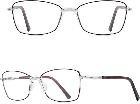 RB. Pilot Reading Glasses Spring Hinge Readers for Women Blue Light Blocking Computer Metal Frame Acetate Legs
