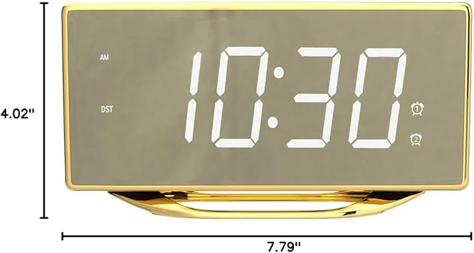 Digital Alarm Clock for Bedrooms, Slim LED Desk Clock with Gold Mirror Finish, 7 Levels Brightness, Dual USB Ports, Snooze, 12/24H, 8.7" Large Display Modern Bedside Clock for Home Office Decor