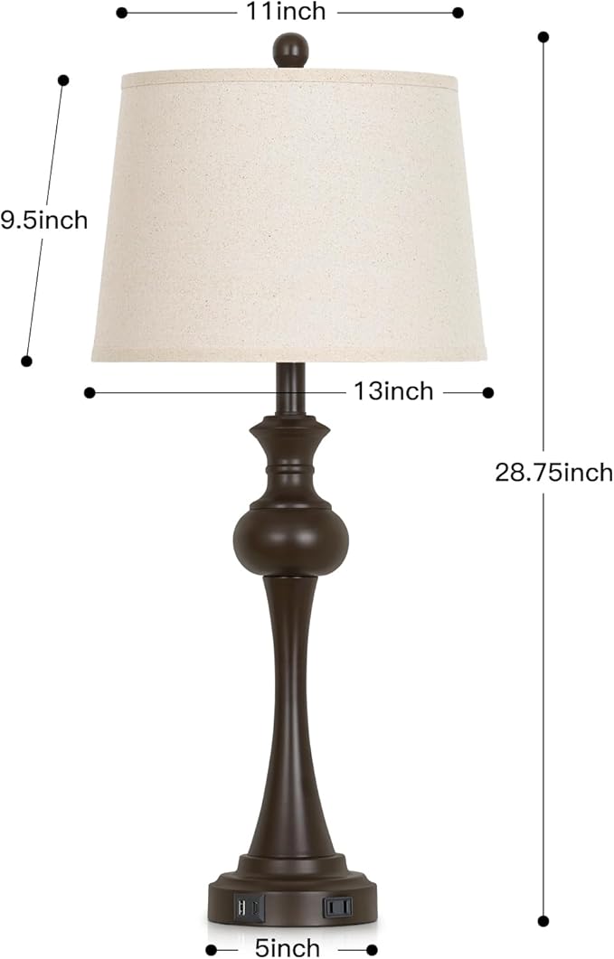 Touch Table Lamps Set of 2, 28.75" Tall Bedside Lamps with USB C+A Ports, 3-Way Dimmable Table Lamp, Nightstand lamps for Bedroom, Living Room, Office, Brown Lamps with Beige Lampshade, Bulbs Included