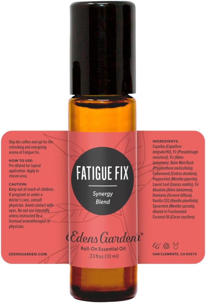 Edens Garden Fatigue Fix Essential Oil Roll-On Blend- 100% Pure Premium Grade, Natural, Therapeutic, Aromatherapy, Kid & Skin Safe, The Best for Health, Wellness, Gifts Pre-Diluted 10 ml (.33 fl oz)