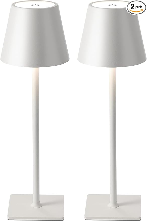 Cordless Table Lamp Rechargeable Lamps: 6000mAh Battery Operated Table Lamp Outdoor Waterproof, Touch Control, Portable Wireless Desk Lamp for Dinner/Bedroom/Restaurant (White2 Pack