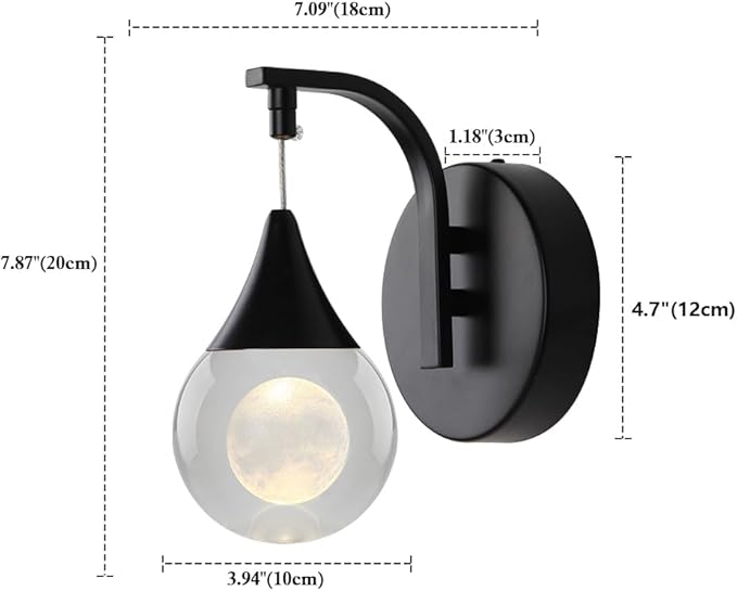 Modern Wall Sconces, Moon Crystal Wall Sconce Indoor, 5W Dimmable LED Sconce Wall Lighting for Bedroom Bedside Bathroom Living Room Hallway Staircase, Black