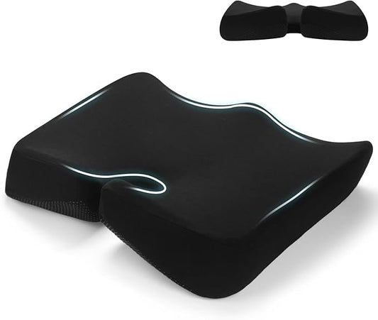 REDOFF®Extra Large Memory Seat Cushion 21.5 * 17.7 * 4inches– Cushion Pillow for Back Support Non-Slip Seat Pad for Office Desk, Car Seat, Wheelchair, Sciatica (Black)