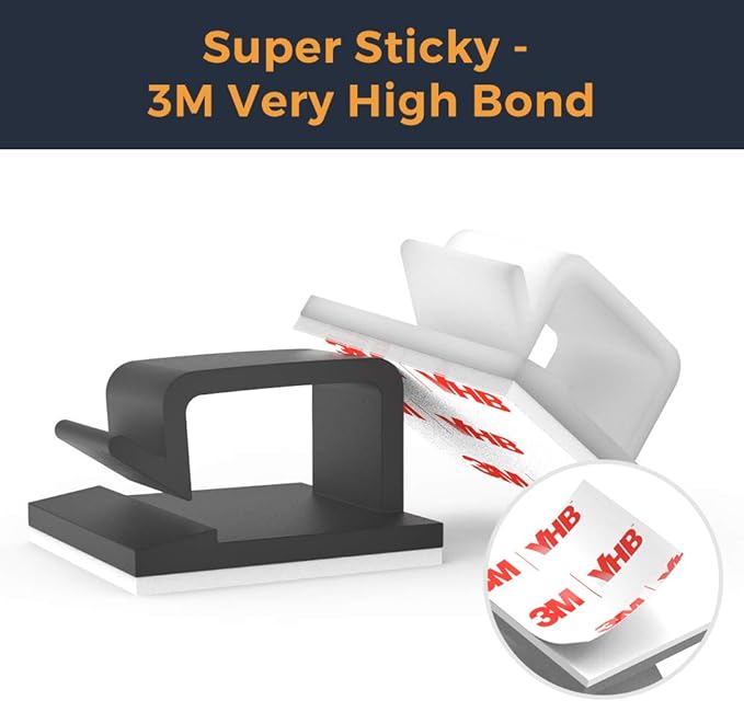 Cable Clips with Strong Self-Adhesive, XIAOXI R Shape Cable Management TV PC Wire Holder Sticky Tidy and Organizer Cord and Wires - 40 Pcs (Black)