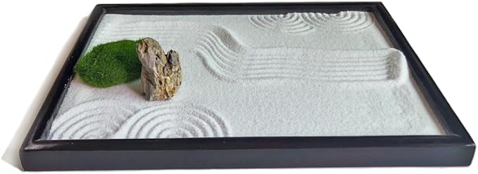 Zen Garden for Desk, Japanese Zen Garden Kit with Sand Stamp Sphere and Essential Accessories, Mini Zen Sandbox Office Decor Kit for Relaxation, Meditation Gift
