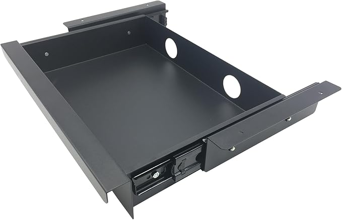 Under Desk Mounted Sliding Pull-out Drawer, W 15.3" x D 8.8" Storage Organizer for Sit Stand Workstation, Metal, Black (Medium)