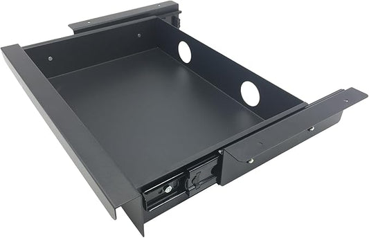 Under Desk Mounted Sliding Pull-out Drawer, W 15.3" x D 8.8" Storage Organizer for Sit Stand Workstation, Metal, Black (Medium)