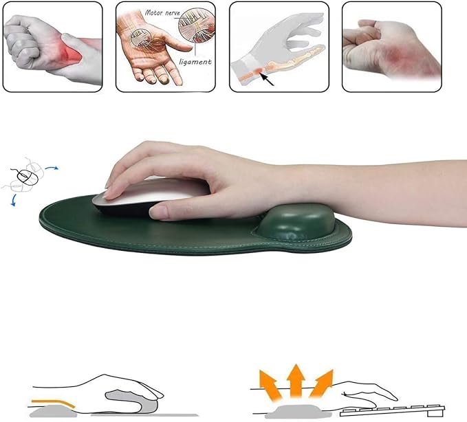 RICHEN Ergonomic PU Leather Mouse Pad with Wrist Support,Comfort Memory Foam,Waterproof Surface,Non- Slip Rubber Base for Computer Laptop & Mac,Lightweight Rest for Home,Office & Travel (Dark Green)