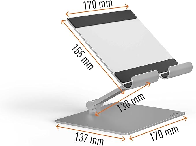Durable Aluminum Tablet Stand for 7" to 13" Tablets and Smartphones - Height and Angle Adjustable for iPad, Samsung, and More - Foldable Kitchen and Desk Holder