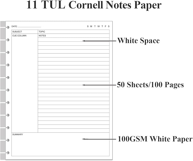 (3-Pack) Letter Size Cornell Notes Paper - 11 TUL Disc Cornell Notes Loose Leaf Paper, 150Sheets / 300Pages, 8.5'' x 11''