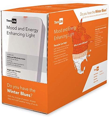 TheraLite Light Therapy Lamp, 10000 LUX Compact Bright Therapy Lamp, LED Bright White Light with Adjustable Height and Brightness Levels for Mood or Winter Blues and Energy Increase, White