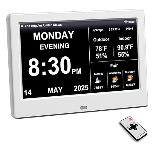 2025 New Digital Clock with Temperature/Humidity & Weather Forecast, Auto Time Sync Large Display, Custom Alarms & Medication Reminders, Ideal for Elderly(White, 7-Inch)