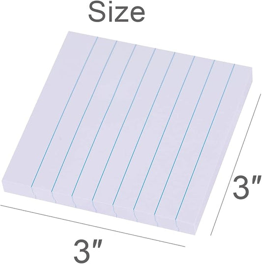 Vanpad Lined Sticky Notes 3x3 Inches, Light Purple Pink Ruled Self-Stick Pads, Easy to Post for Home, Office, Notebook, 8 Pads/Pack