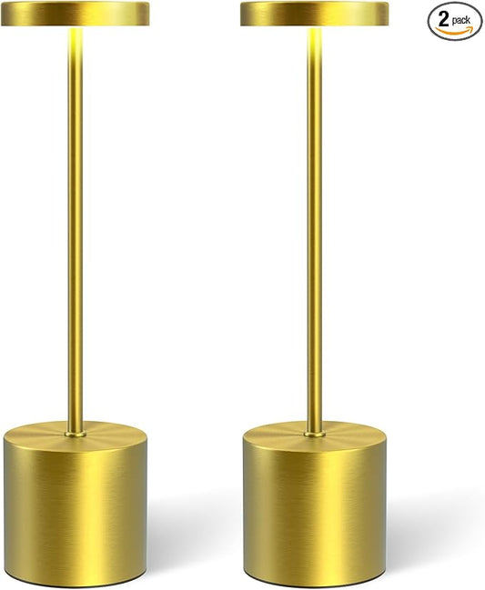 Cordless Table Lamps Rechargeable Set of 2, Portable LED Desk Lamp, 5000mAh Battery Powered Wireless Table Light - 3 Color Dimmable Lighting for Restaurant Dining Patio Outdoor Bedroom(Gold)