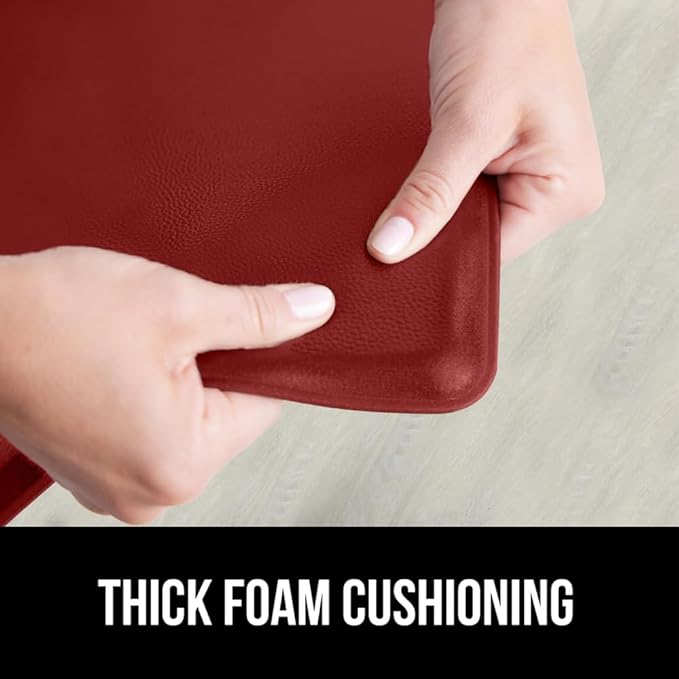 GORILLA GRIP 2 Pack Comfortable Cushioned Kitchen Mats for Floor, 17x29 + 17x59, Waterproof and Stain Resistant, 1/2 Inch Thick Ergonomic Standing Desk Anti Fatigue Mat, Foam Supports Feet, Red