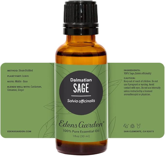 Edens Garden Sage- Dalmation Essential Oil- 100% Pure Premium Grade, Undiluted, Natural, Therapeutic, Aromatherapy, The Best for Diffuser, Candle, Laundry, Humidifiers 30 ml (1 fl oz)