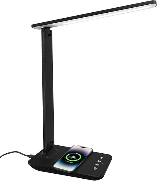 LED Desk Lamp Dimmable Table Lamp with USB Charging Port, 5 Lighting Modes, Sensitive Control, Foldable Portable Desk Light for Home Office Bedroom Reading (Black-Pro, Tall Version - 16.73 inch)