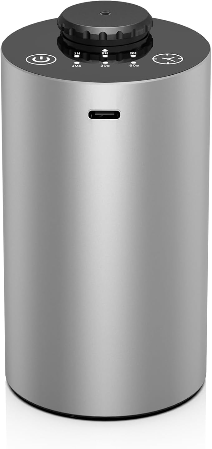Waterless Essential Oil Diffuser Battery Operated Cordless Aromatherapy Diffuser with Timing & 3 Mist Levels car Diffuser,Black Aluminum Alloy (Silver)