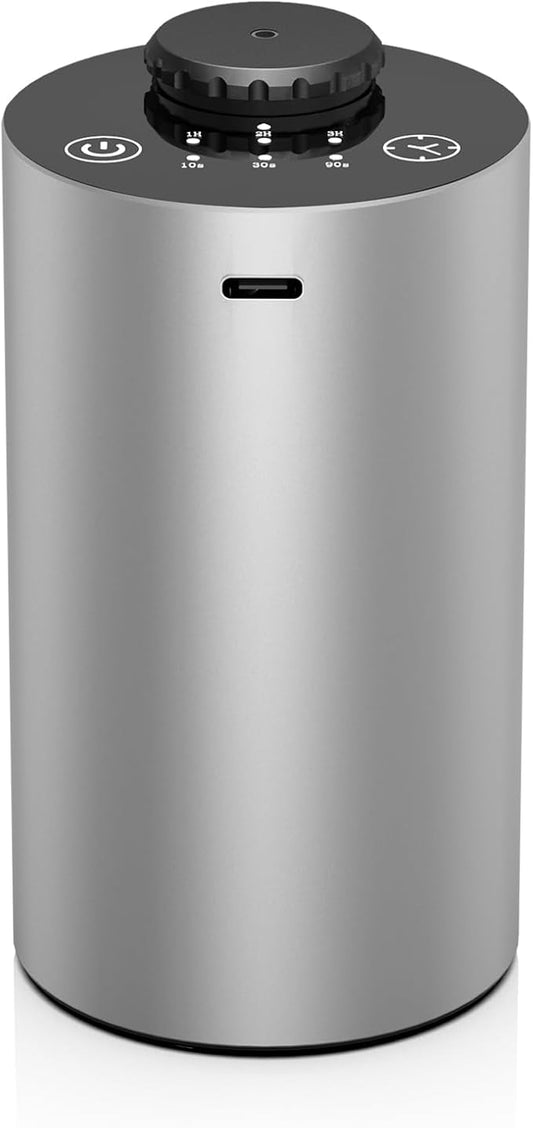 Waterless Essential Oil Diffuser Battery Operated Cordless Aromatherapy Diffuser with Timing & 3 Mist Levels car Diffuser,Black Aluminum Alloy (Silver)