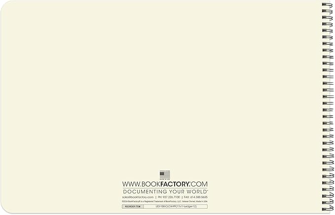 BookFactory Accounting Ledger Notebook/Large 12 Column Accounting Ledger Columnar (Twelve Columns) Log Book - 17'' x 11'', 100 Pages, Wire-O Landscape Format (LED-100-CLCW-PP(17x11-Ledger-12)-AX)