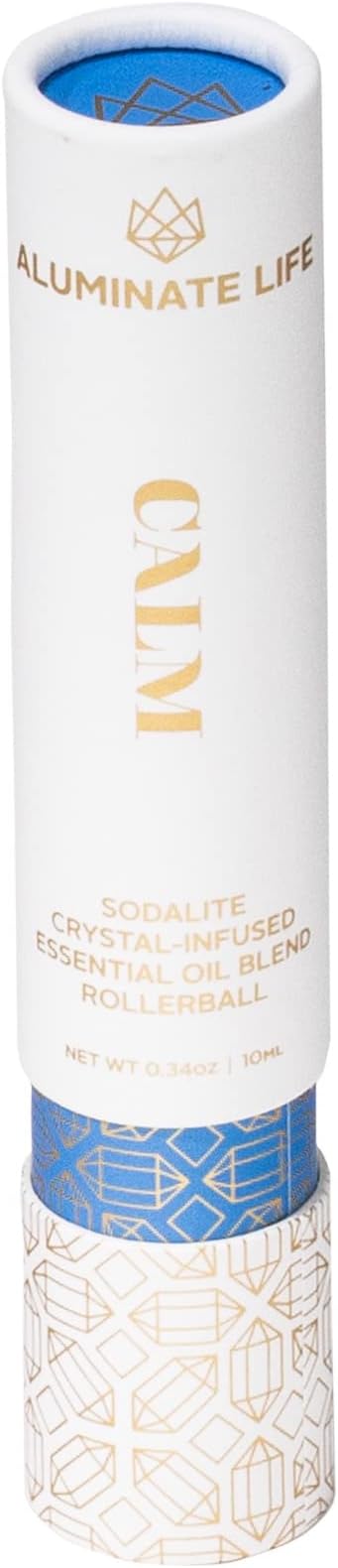 Essential Oil Rollerballs, .34 OZ, Calm - Sodalite Crystal Infused - Scents of Chamomile, Howood, & Sage - Aromatherapy Roll On Oils, Skin Care, Massage